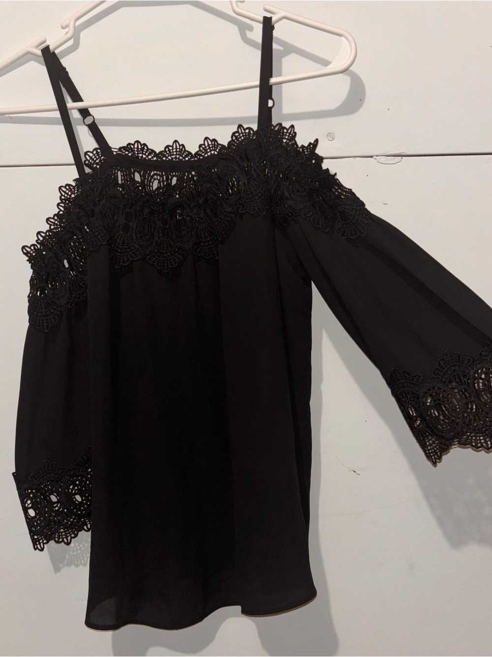 BCX Black Cold-Shoulder Lace Trim Blouse